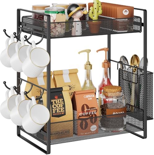 Metal 2 Tier Coffee Bar Station Countertop Organizer with Mug Holder
