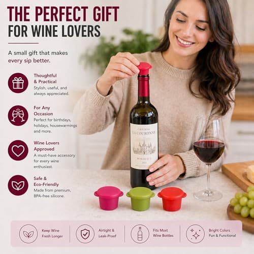 Wine Bottle Caps - Silicone Bottle Covers - Air-Tight Vacuum Seal
