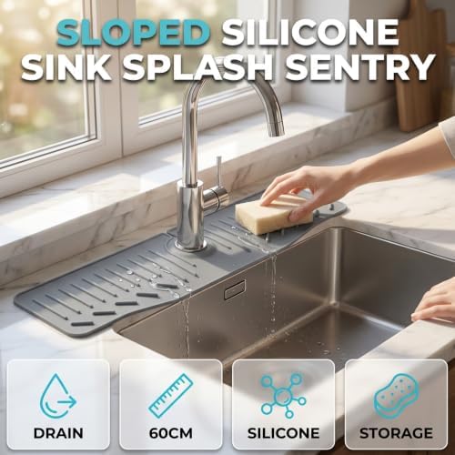 Silicone Faucet Mat for Kitchen Sink, 24 x 6 Inch Splash Guard Drip