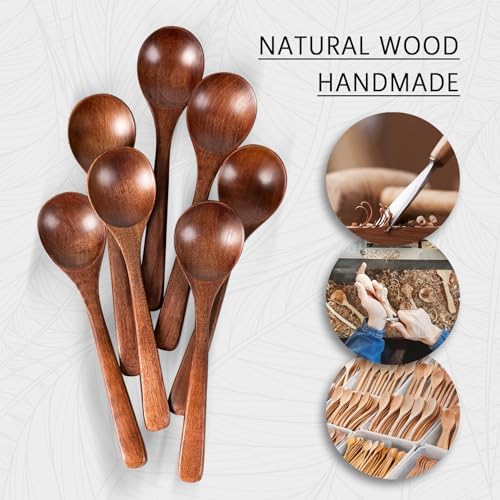 Small Wooden Spoons for Eating, 7 PCS, 7 Inch Small Soup Spoons