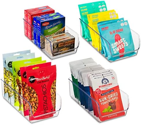 Set Of 4 Food Storage Organizer Bins - Divided 3 Compartment Kitchen