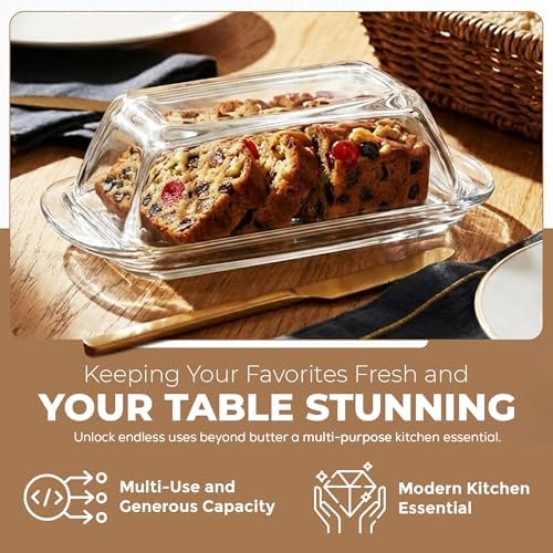 Kangaroo Clear Glass Butter Dish with Lid for Countertop &