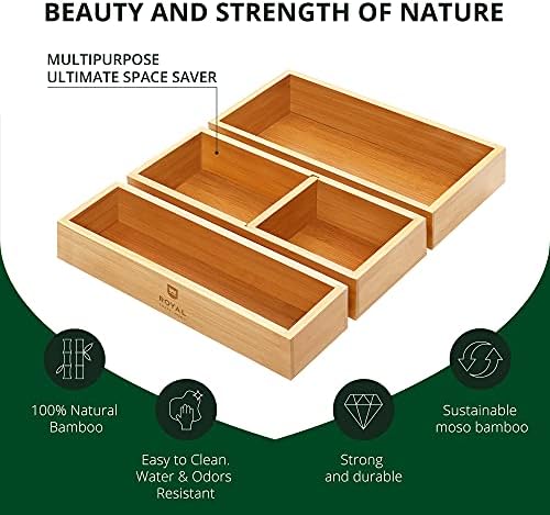 ROYAL CRAFT WOOD Luxury Bamboo Drawer Organizer Storage Box, Bin Set