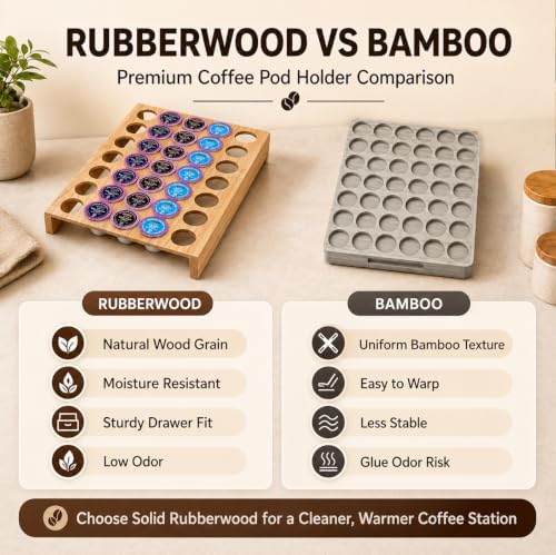 Wood K Cup Drawer Organizer, Coffee Pod Holder, 35 Pods