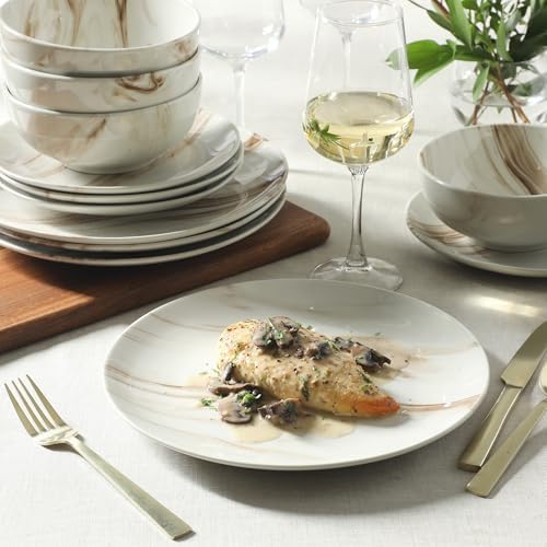 Gibson Home Cloudlight 12 Piece Plates and Bowls Dishes Brown and