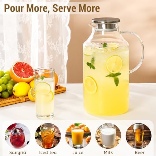 1 Gallon thickened Glass Pitcher with Lid and Spout, Borosilicate