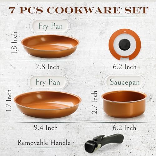Moss & Stone 7-Piece Nonstick Pots and Pans Set, Removable Handle