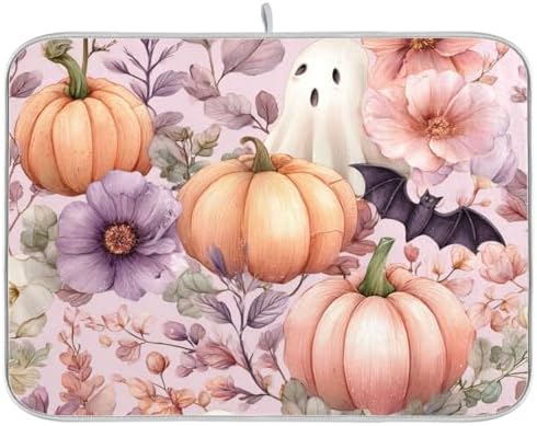 OTVEE Mystical Halloween Pumpkin Art Dish Drying Mat for Kitchen