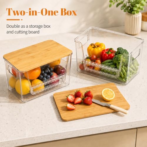 yarlung 2 Pack Potato and Onion Storage Bins with Bamboo Lids, Clear