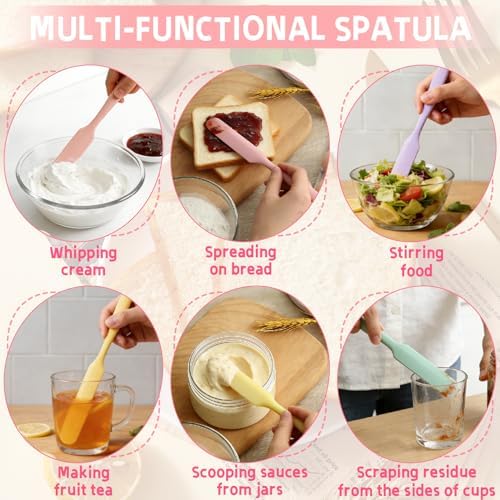 8 Pack Silicone Jar Spatula Set – Long Handle Small Skinny Spatulas