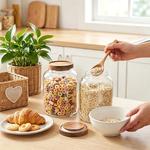 Bekith 2 Pack Large Glass Food Storage Jar with Airtight Wooden Lid