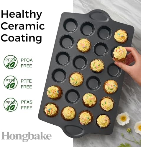 HONGBAKE Mini 24 Ceramic Muffin Pan Set, Nonstick Cupcake Pans with