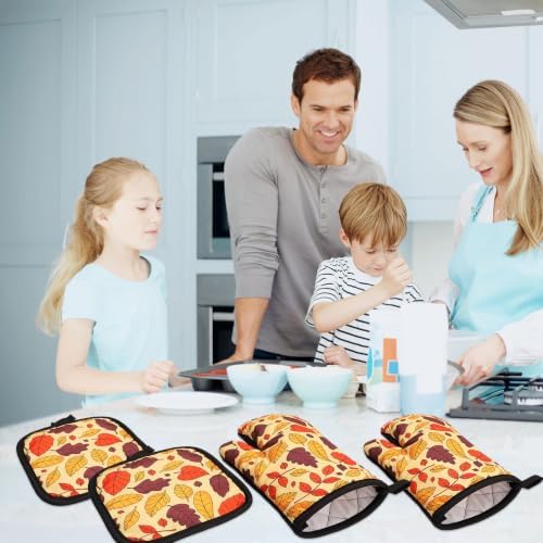 4-Piece Fall Oven Mitt and Pot Holder Set, Maple Leaves