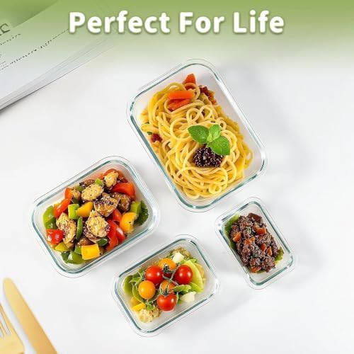 8 Pack Glass Food Storage Containers with Snap Locking Lids