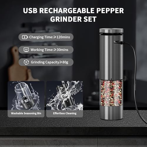 Haomacro Electric Salt & Pepper Grinder Set, Larger Capacity
