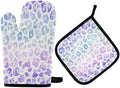 Oven Mitts Quilted Cotton Lining Purple Leopard Skin Potholders BBQ