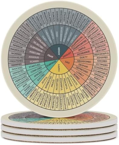 Emotion Feelings Wheel Coasters for Drinks Set of 4 Therapist Gift