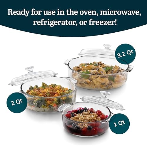Libbey Glass Casserole Dish Set with Covers, 3-Piece