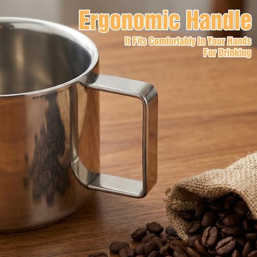 4 Pcs 6.8oz Stainless Steel Espresso Cup Set Coffee Mug with Saucer &