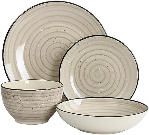 Elama Gia 24 Piece Stoneware Dinnerware Set (Cream)
