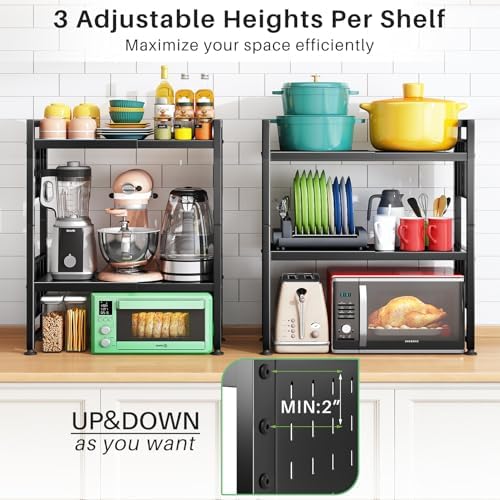 3-Tier Expandable Microwave Stand, 17.4-27.4 Inches, Black