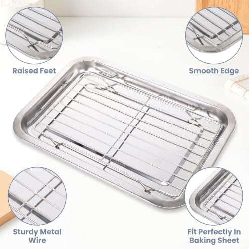 3 Set Baking Sheet Pan with Cooling Rack Set, Stainless Steel Quarter