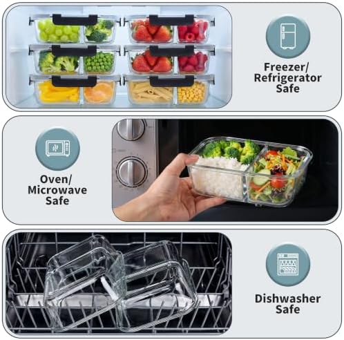 8-Pack 36 oz Borosilicate Glass Meal Prep Containers