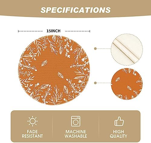 Artoid Mode Eucalyptus Leaves Round Fall Placemats Set of 6-14 Inch