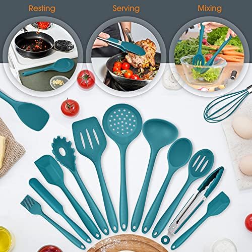 E-far Teal Blue 15-Piece Silicone Cooking Utensil Set