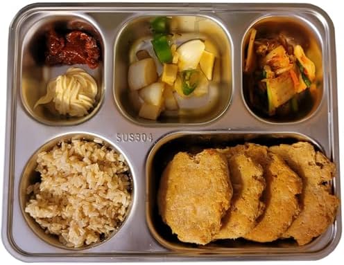 Set of 2 Stainless Steel Divided Plates Tray Rectangular 5 Sections