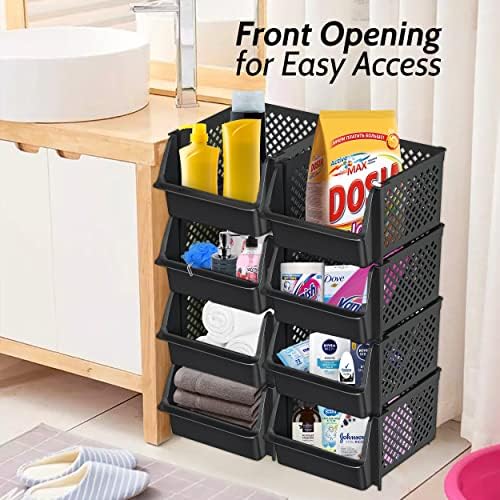 Skywin Stackable Open Front Storage Bins, 4 Pack