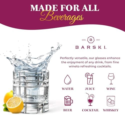 Barski Whiskey Glasses - Double Old Fashioned Rocks Glass - Set of 4