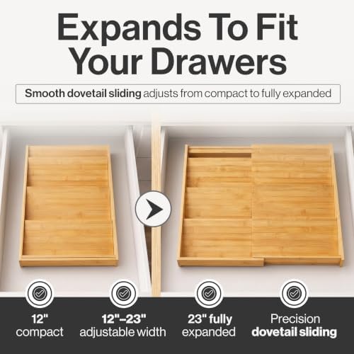 Bamboo Spice Drawer Organizer, Expandable 12 to 23 Inch Insert Holds