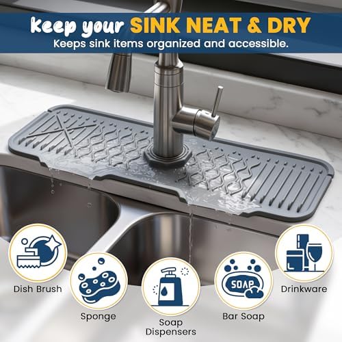 Extra Thick Silicone Faucet Mat for Kitchen & Bathroom Sink 17" x 6"