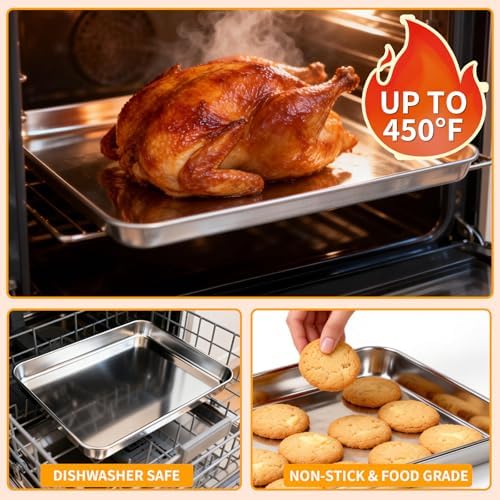 CEKEE Baking Sheet Set of 4, Stainless Steel Cookie Sheets for Baking