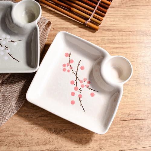 Porcelain Sushi Plate with Vinegar Dish Set of 2, 7'' Dumpling Plates