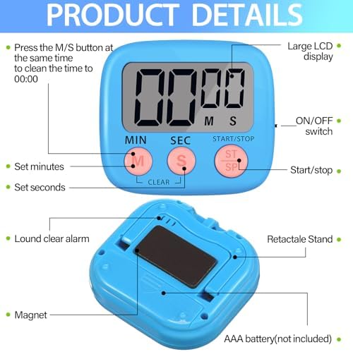 Leumoi 24 Pcs Digital Kitchen Timers, Blue