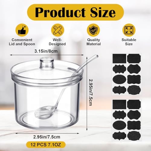 12-Piece Acrylic Sugar Bowls with Lid and Spoon, Clear Salt & Spice
