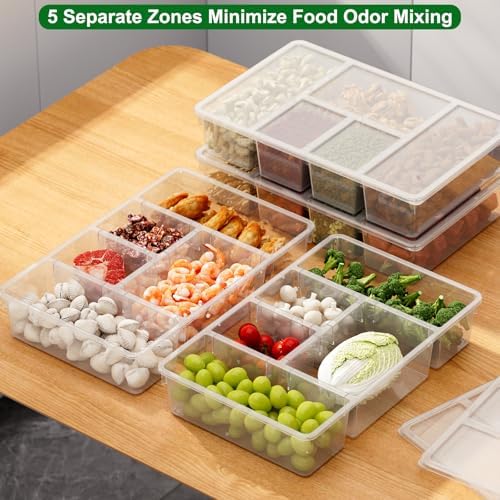 Taiuloo 2 Pack Divided Veggie Tray with Lid, Salad Bar Containers for