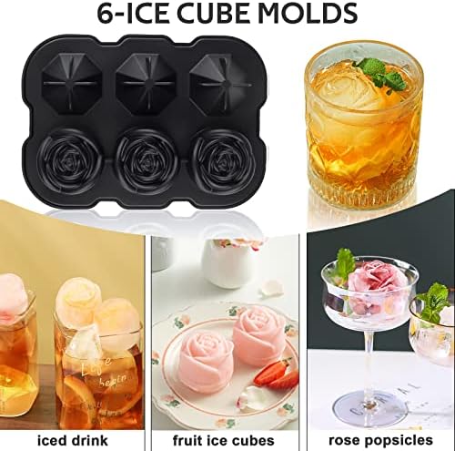 Ice Cube Tray, Mikiwon 2 inch Rose Ice Cube Trays With Covers, 3