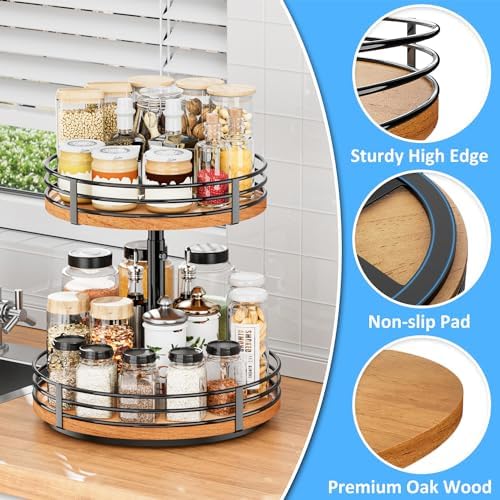 12 Inch 2-Tier Wood Lazy Susan Turntable Organizer