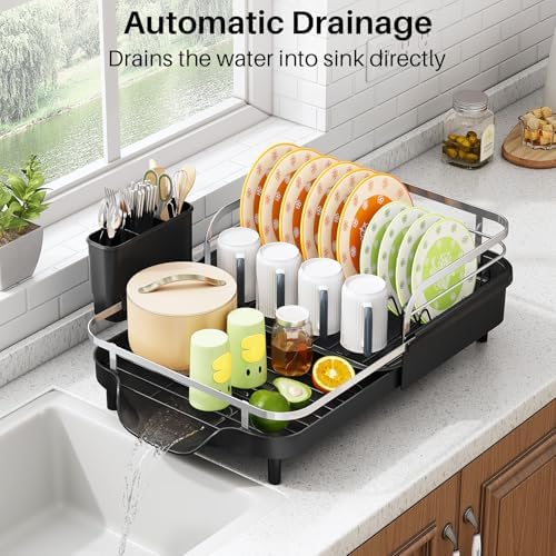 SAYZH Expandable Dish Drying Rack, Black