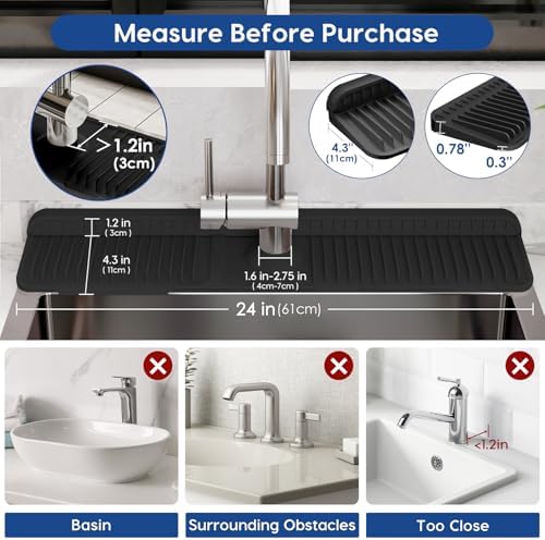 24-Inch Silicone Faucet Mat for Kitchen Sink Splash Guard, 7° Slope