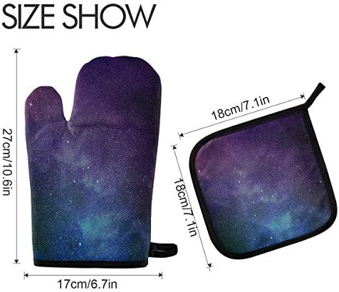 QMXO Universe Stars Nebula Galaxy Oven Mitts Quilted Cotton Lining