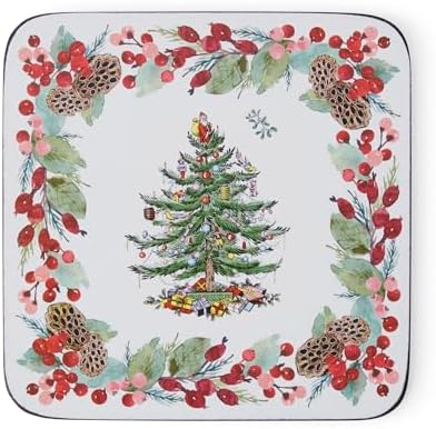 Spode Christmas Tree 5-Piece Mug & Tin Set - Porcelain Mugs & Cork