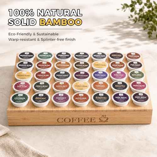 MinBoo BamBoo k cup holder Drawer or Countertop k cup Organizer Coffee Pod Holder Hold 35 Coffee Pod Storage Kcup coffee pods holder for coffee station Office and Kitchen k cup storage