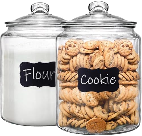 1.5 Gallon Glass Canisters with Airtight Lids, 2 Pack Flour & Cookie