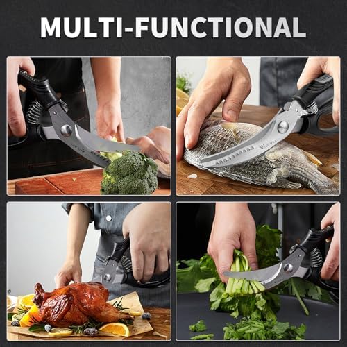 Heavy Duty Kitchen Poultry Shears with 2 Springs, Non-Slip Handle &