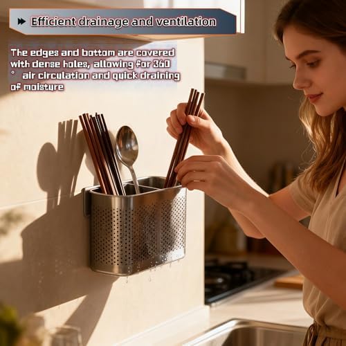 304 Stainless Steel Utensil Drainer, 2-Tier Silverware Drying Rack