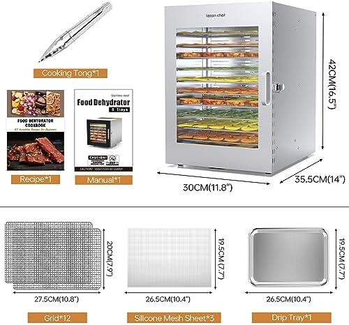 Food Dehydrator Machine, 12 Stainless Steel Trays, 1000W